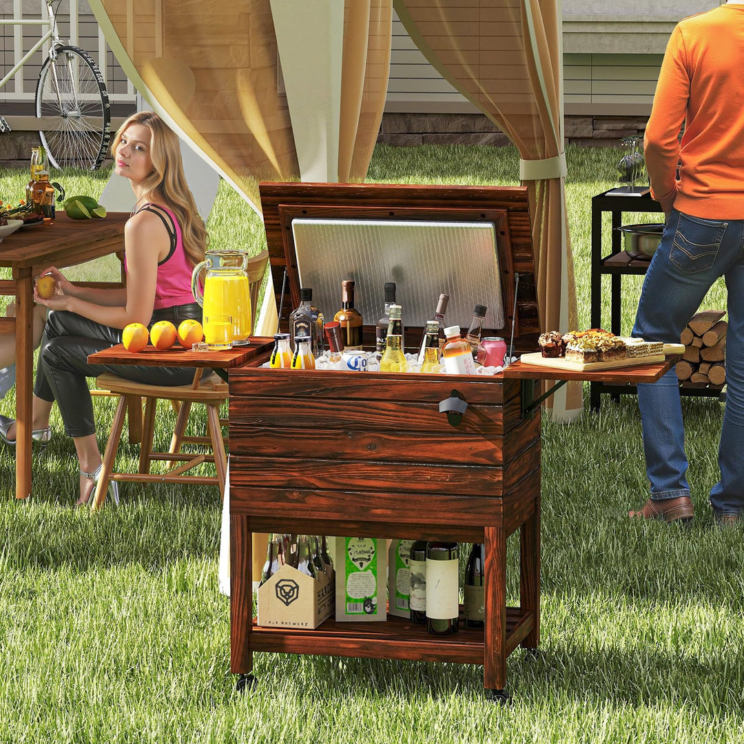 Giantex 54QT Wooden Patio Cooler Cart with Wheels