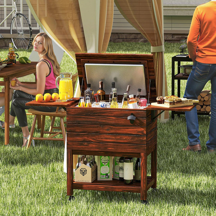 Giantex 54QT Wooden Patio Cooler Cart with Wheels