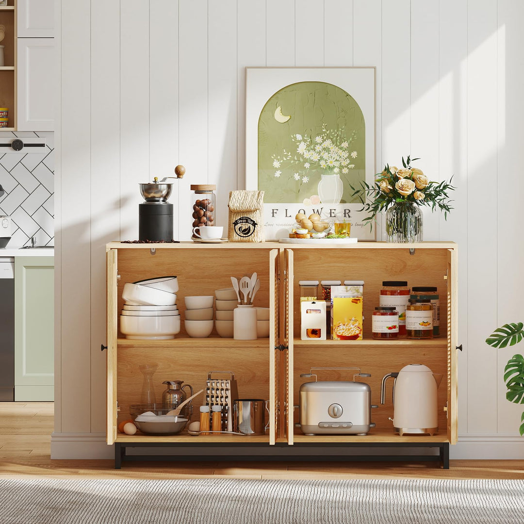 Giantex 50" PE Rattan Sideboard Buffet Cabinet with 4 Doors and Adjustable Shelves
