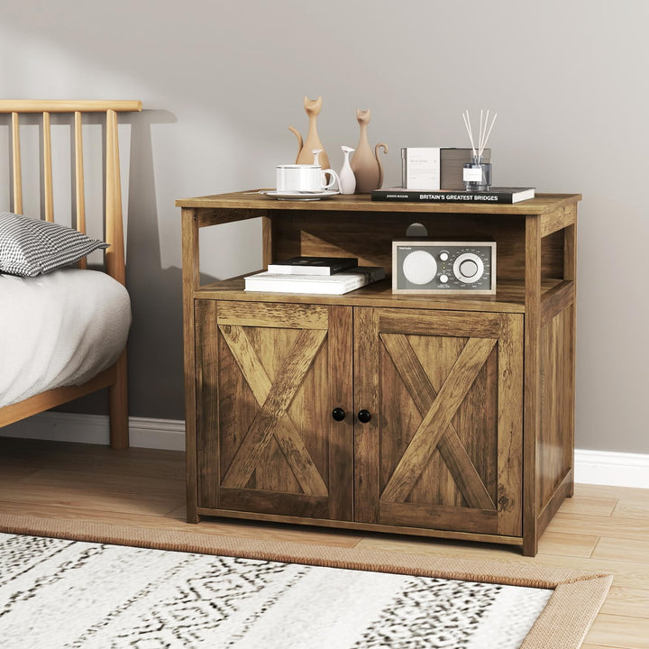 Giantex Cat Litter Box Enclosure - Litter Box Hidden Furniture with Barn Door, Inner Divider, Side Entry, Storage Shelf