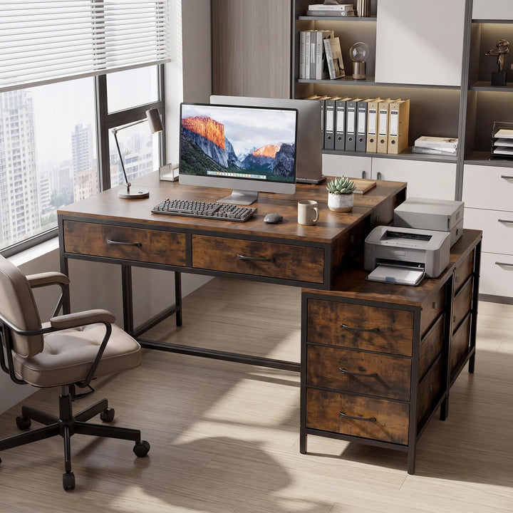 Giantex Reversible Computer Desk with 5 Drawers