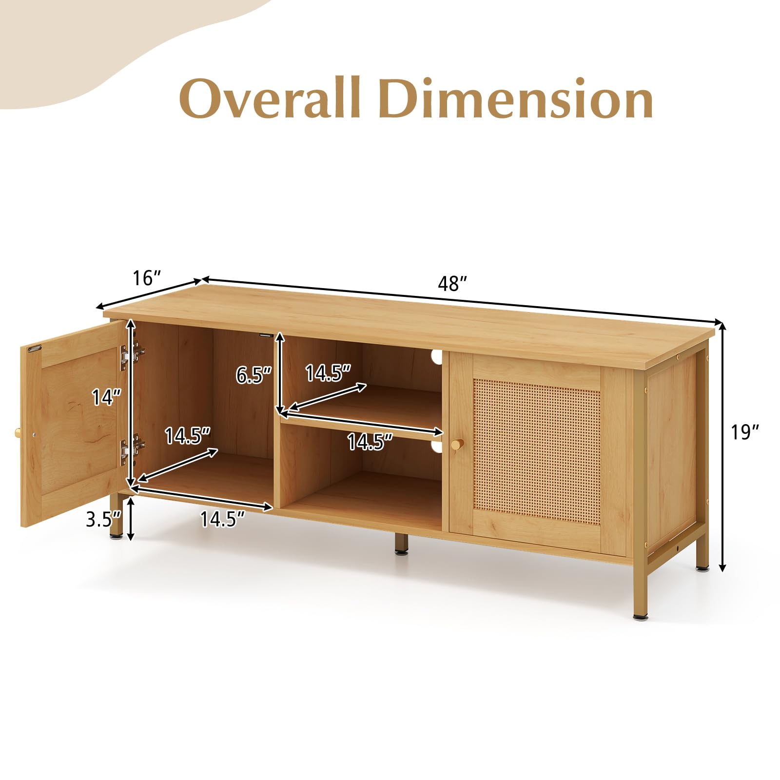 Giantex TV Stand for TVs up to 55'' - Farmhouse Entertainment Center with 2 Cabinets, Storage Shelves