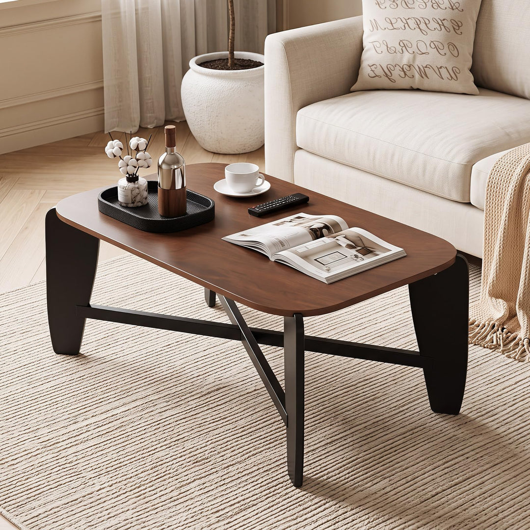 GIANTEX 35.5" Solid Rubber Wood Coffee Table with Round Corners