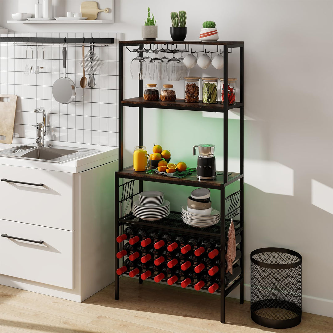 Giantex Wine Rack Freestanding Floor Wine Bar Cabinet w/Power Outlet & RGB Light