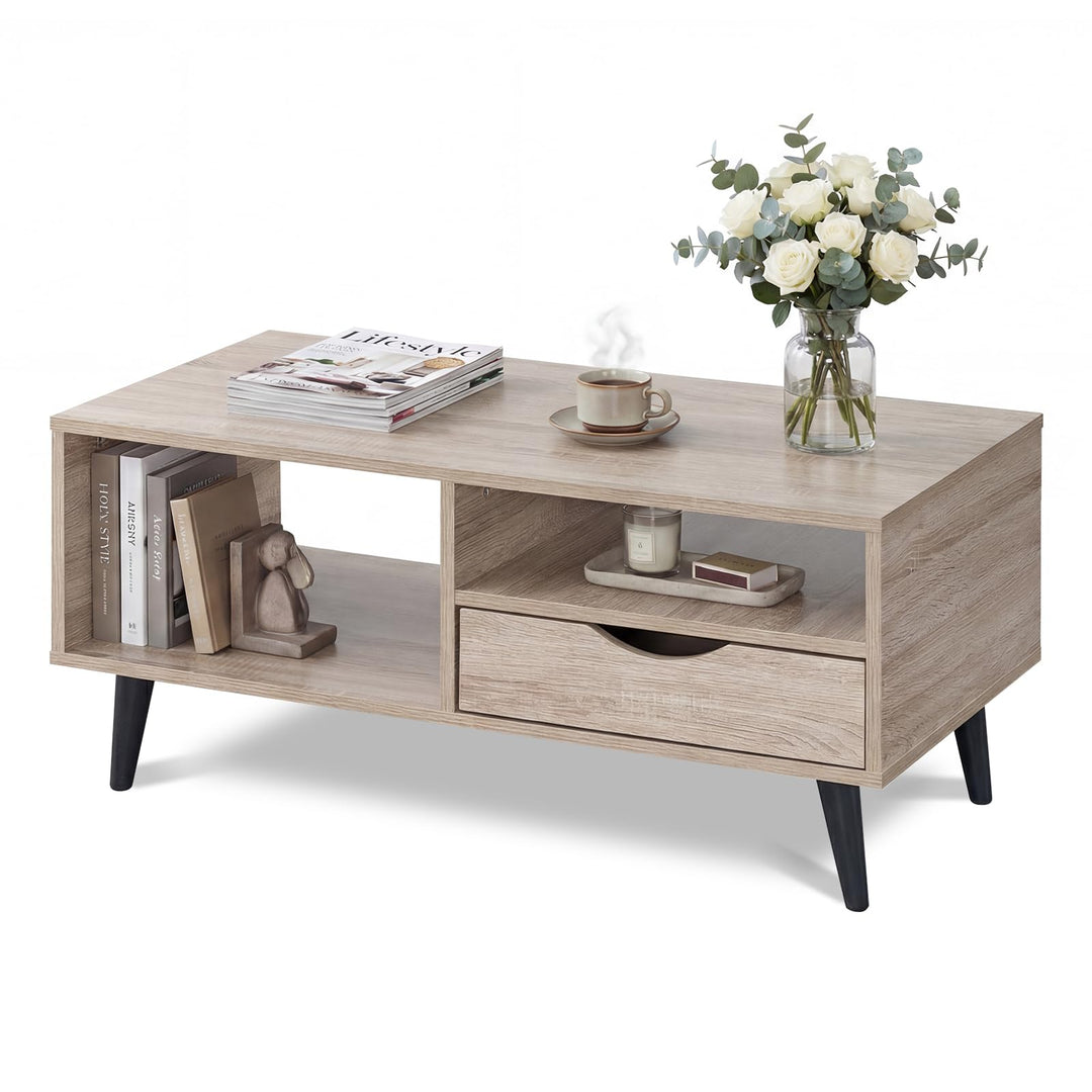 Giantex Wood Coffee Table with Storage Drawer 36.5 Inch Rustic Center Table