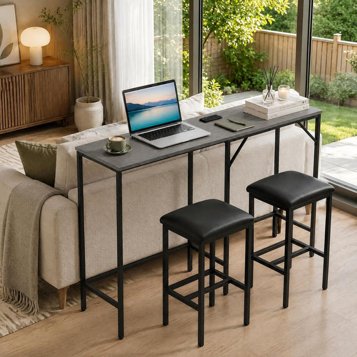 3-Piece Convertible L-Shaped Kitchen Table Chair Set with 2 AC Outlets  USB Port and Type-C Port