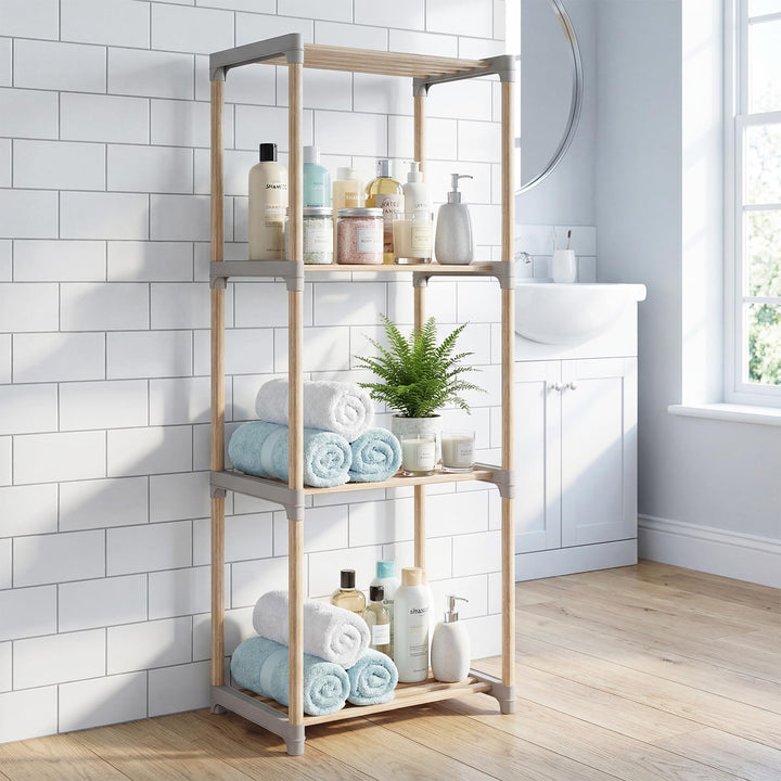 Giantex 4-Tier Bookshelf | Pine Wood Bookcase with Open Shelves