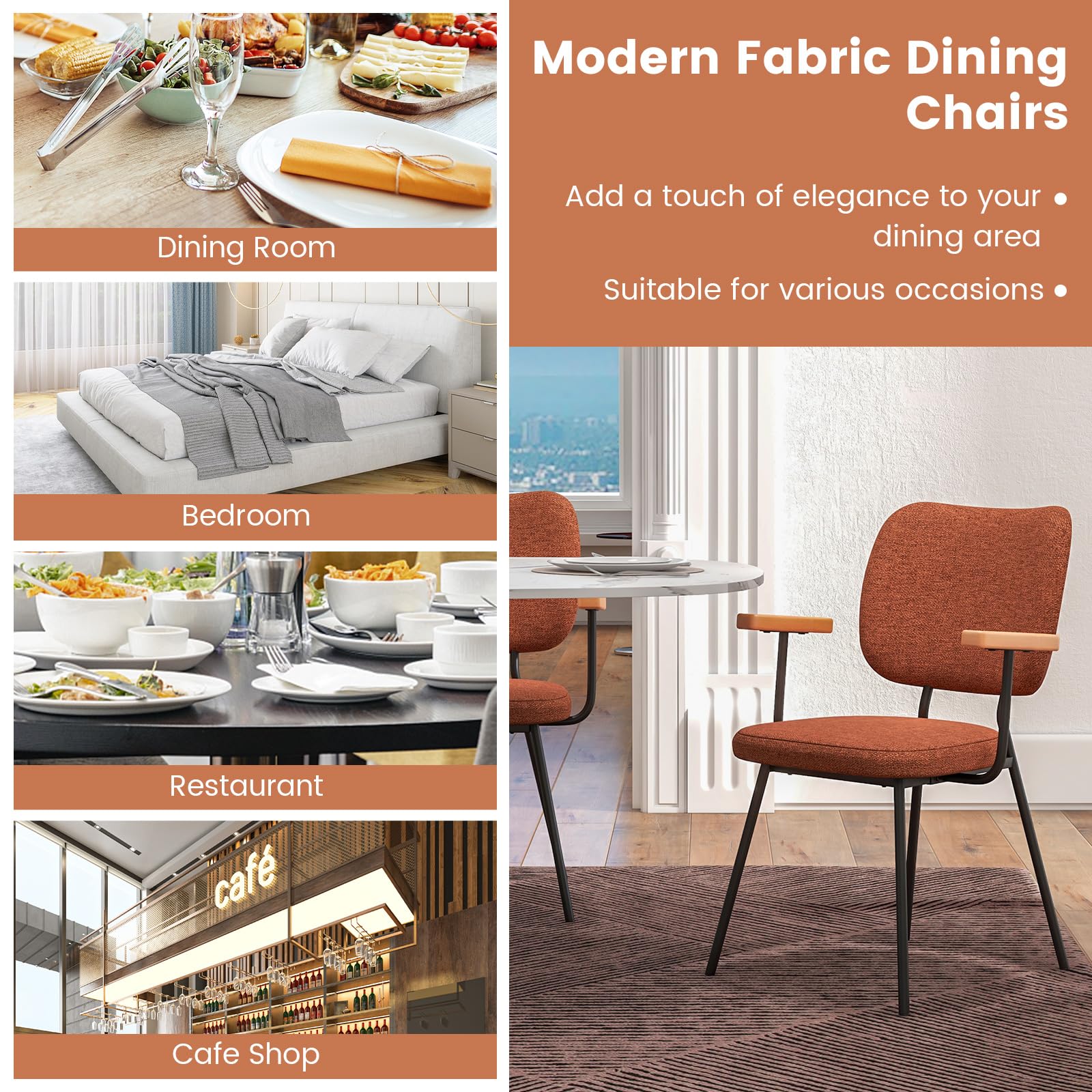 Modern Fabric Dining Chair Set of 2, Padded Armchairs with Linen Fabric