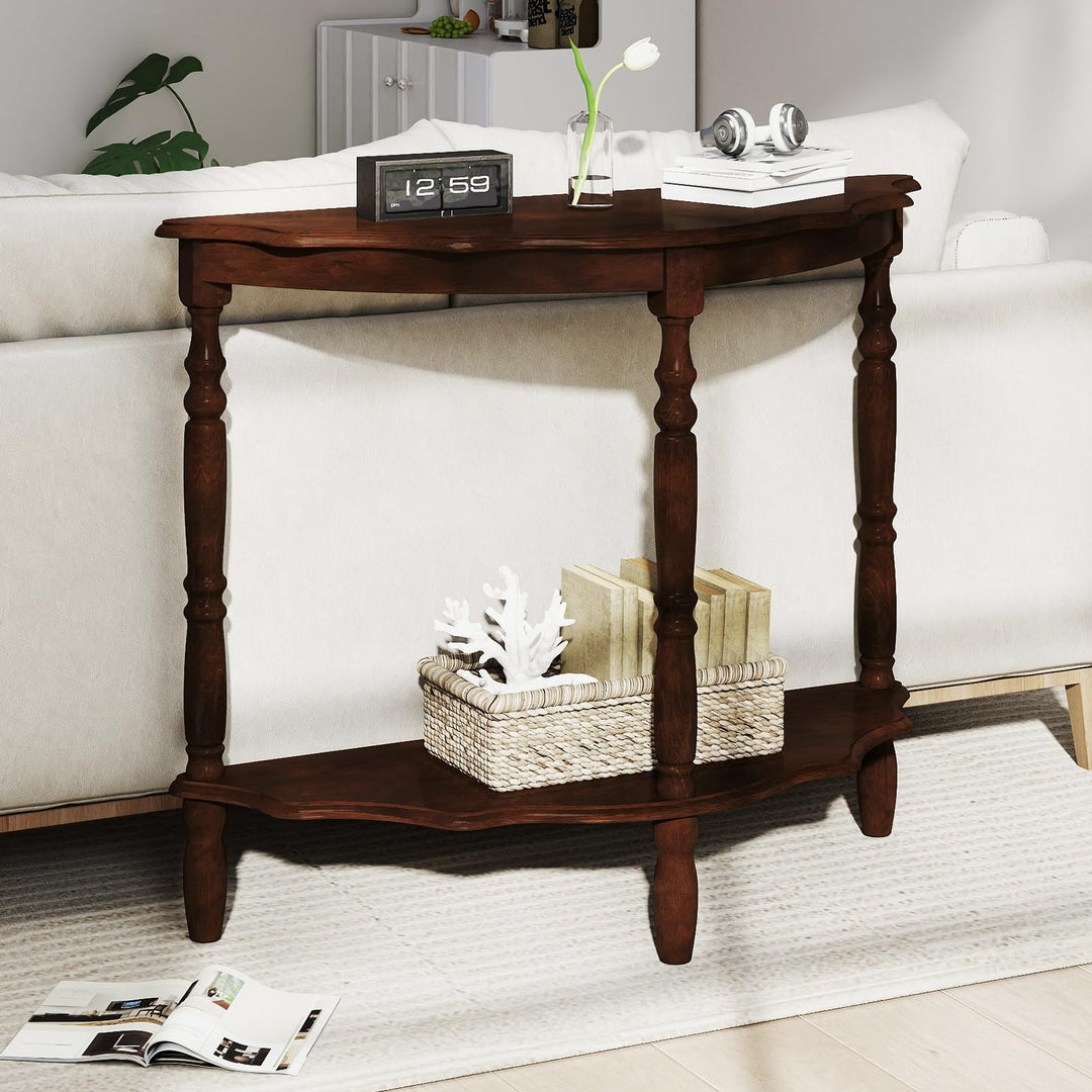 Giantex 42 Inch Half Moon Console Table with Shelf and Rubber Wood Legs