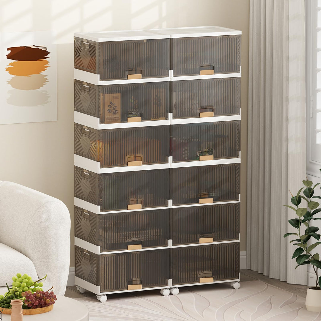 Giantex 6 Tier Stackable Storage Bins with Lids 27 Gal Foldable Shoe Storage Box