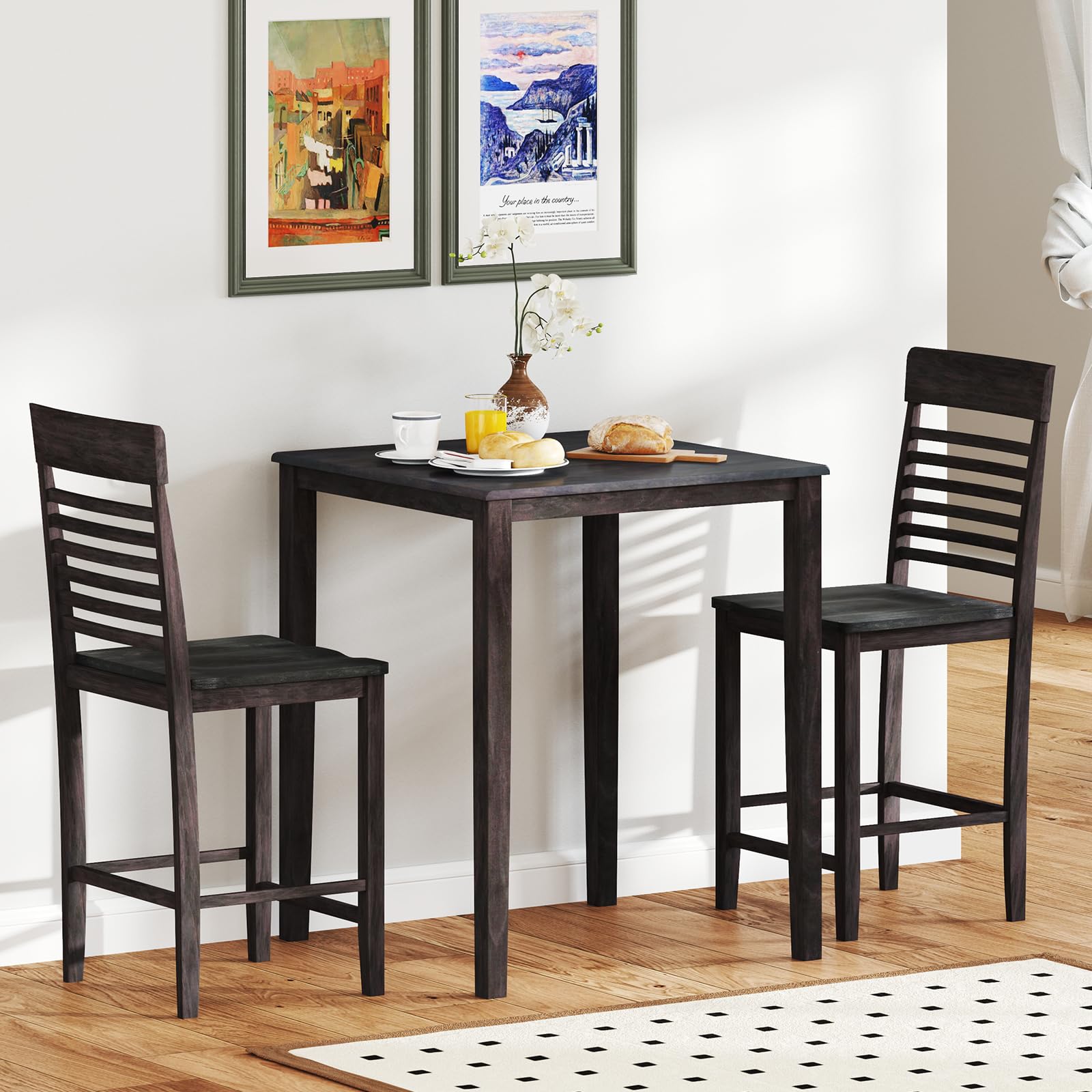 Giantex Counter-Height Square Kitchen Table and 4 Chairs Set with Rubber Wood Frame