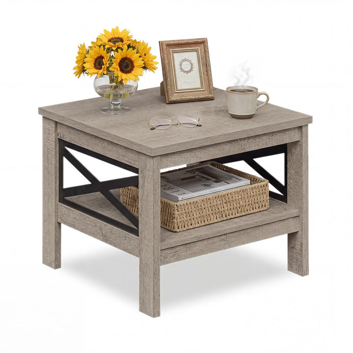 Giantex 2-Tier Square End Table with Storage Shelf &amp; X-Frame