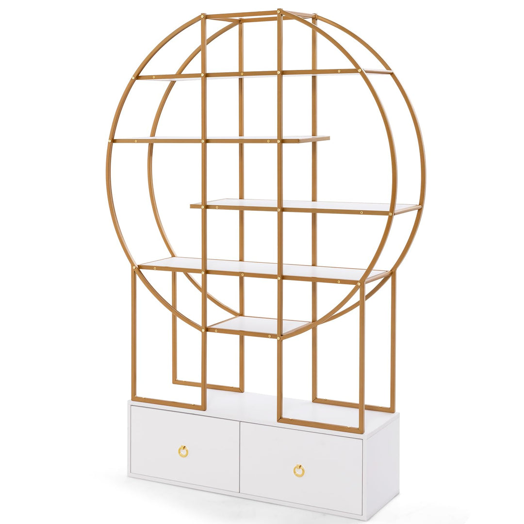 Giantex 6-Tier Round Bookshelf with 2 Drawers