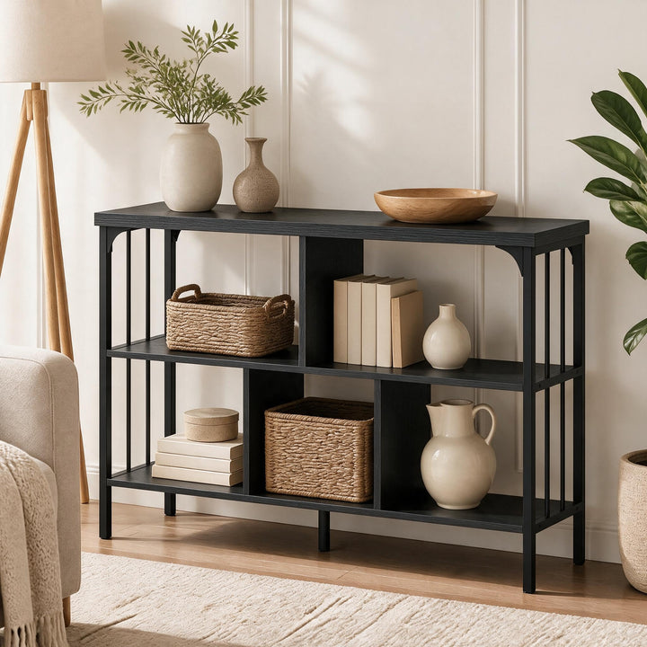 GIANTEX 3-Tier Industrial Low Wide Bookshelf with Metal Frame