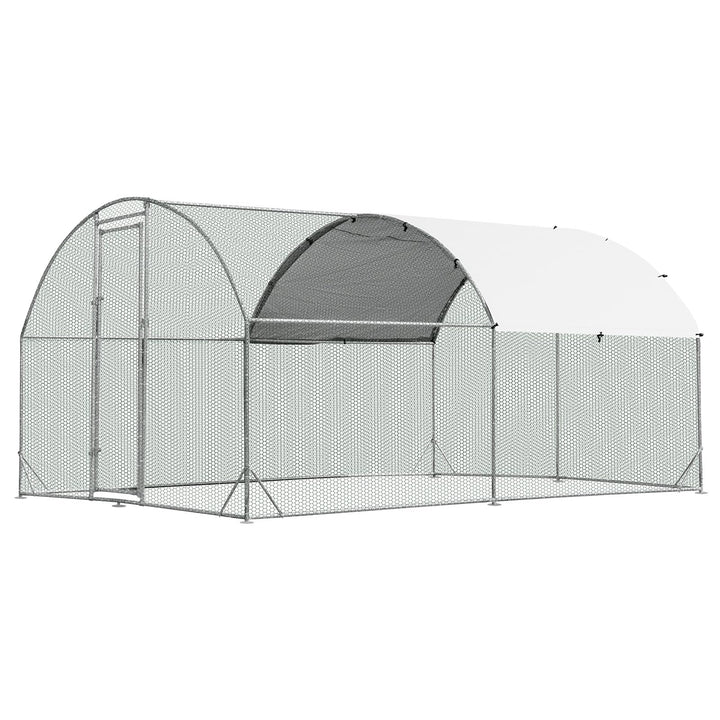 Giantex Metal Chicken Coop, Galvanized Walk-in Chicken Run with Waterproof PE Cover, Dome