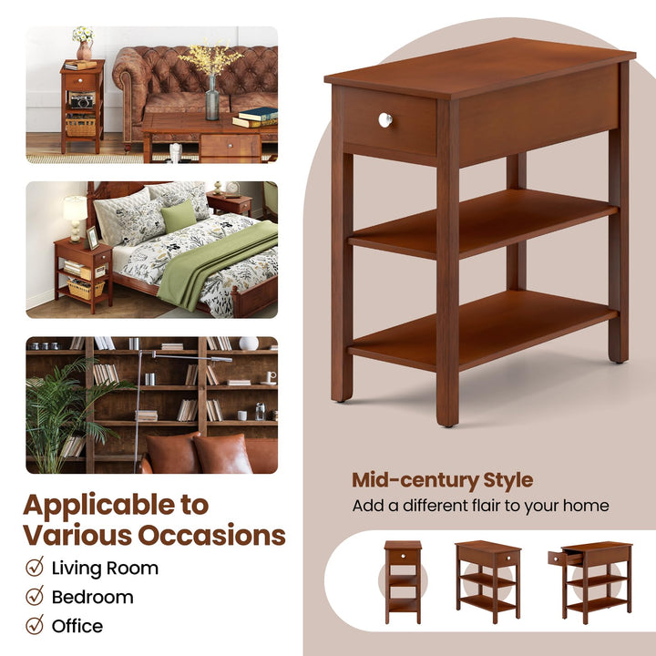Ginatex Narrow Side Table Small End Tables with Drawer & Open Storage Shelves