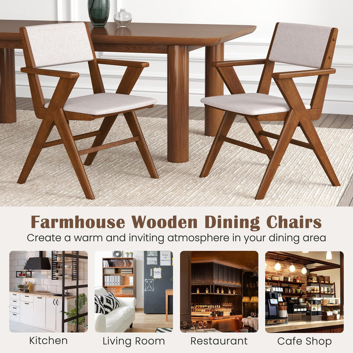 Giantex Wooden Dining Chairs Set, Linen Fabric Upholstered Kitchen Chairs w/Armrests, Rubber Wood Frame
