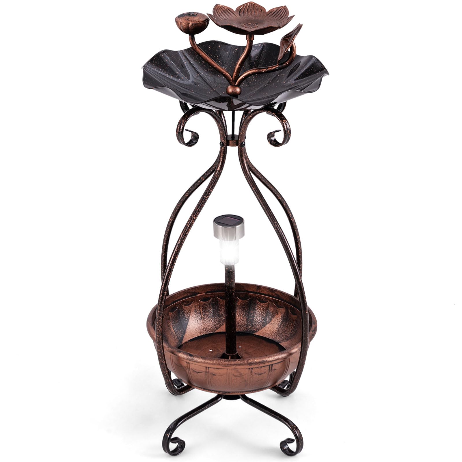 Giantex Bird Bath with Planter - Solar Lighted Bird Bath for Outside with Bird Feeder