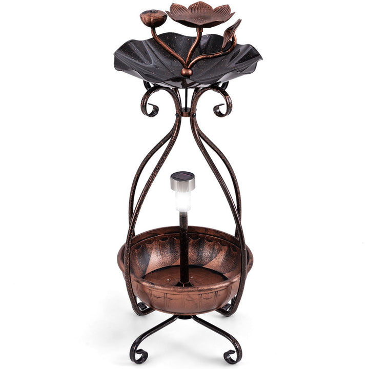 Giantex Bird Bath with Planter - Solar Lighted Bird Bath for Outside with Bird Feeder