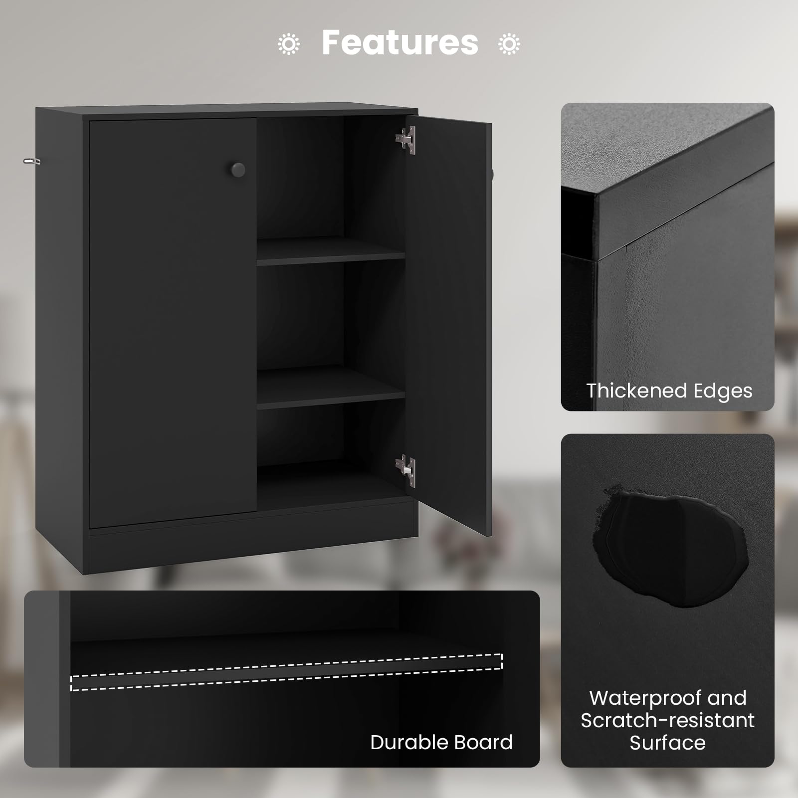 Giantex 2 Door Storage Base Cabinet - Freestanding Floor Cabinet with 3-Tier Shelf