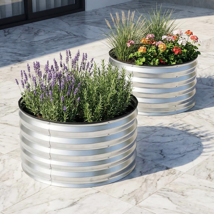 Giantex 2 Pack Round Galvanized Raised Garden Bed Kit (2x2x1 FT)