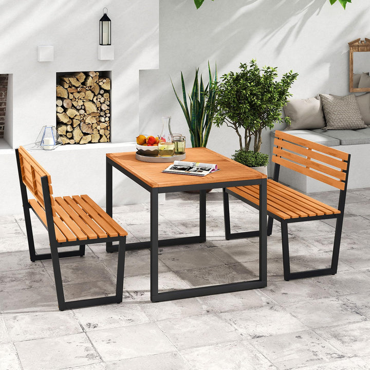 Giantex Outdoor Bench, 43"×22"×33" Acacia Wood Patio Loveseat with Backrest