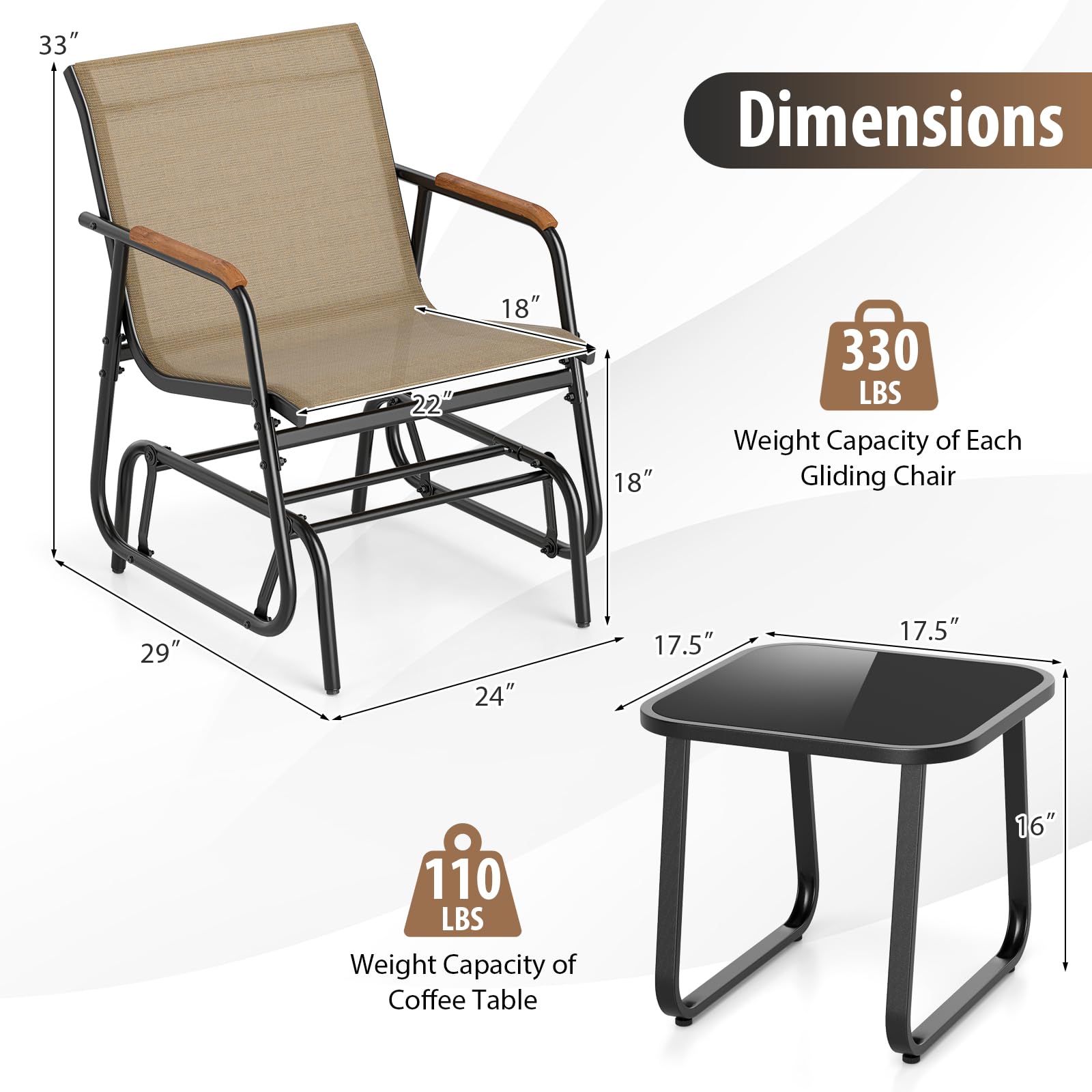 Giantex 3-Piece Outdoor Glider Set