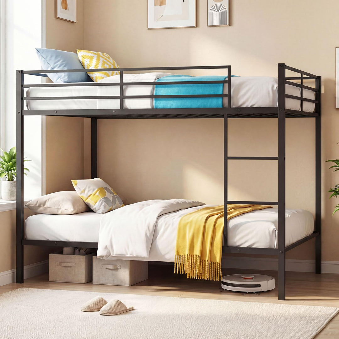 Giantex Heavy-Duty Metal Bunk Bed Full Over Full with Ladder &amp; Full Length Safety Guardrail