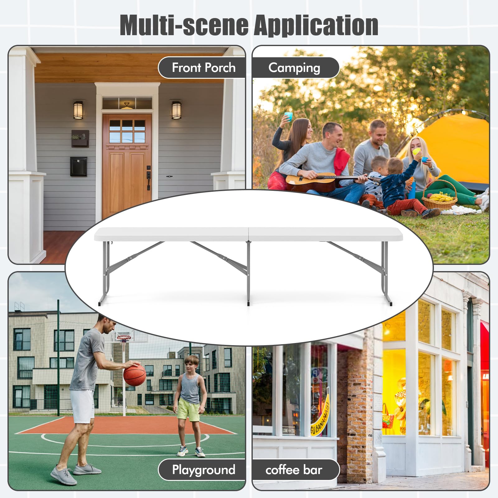 Giantex 6 Feet Plastic Folding Bench, Portable Picnic Seat for BBQ Party Camping Dining, HDPE Top