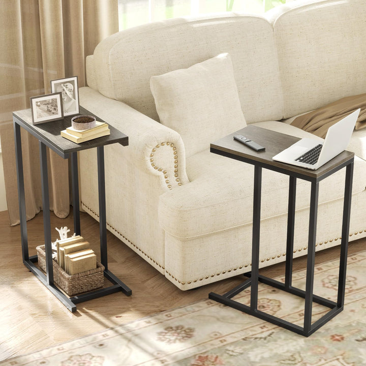 Giantex C Shaped End Table, Small Side Table for Sofa, Couch Table That Slide Under with Metal Frame