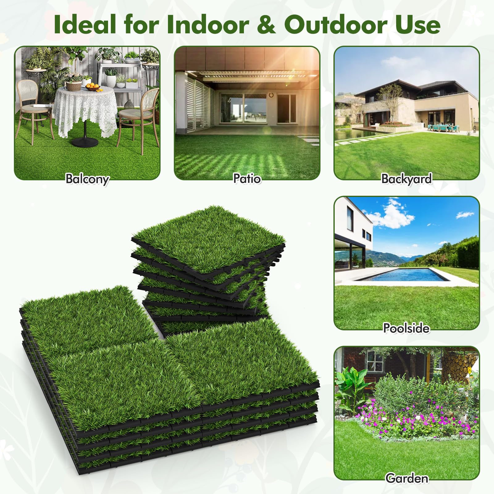 Giantex 30 Pack Interlocking Artificial Grass Tiles(12" x 12")