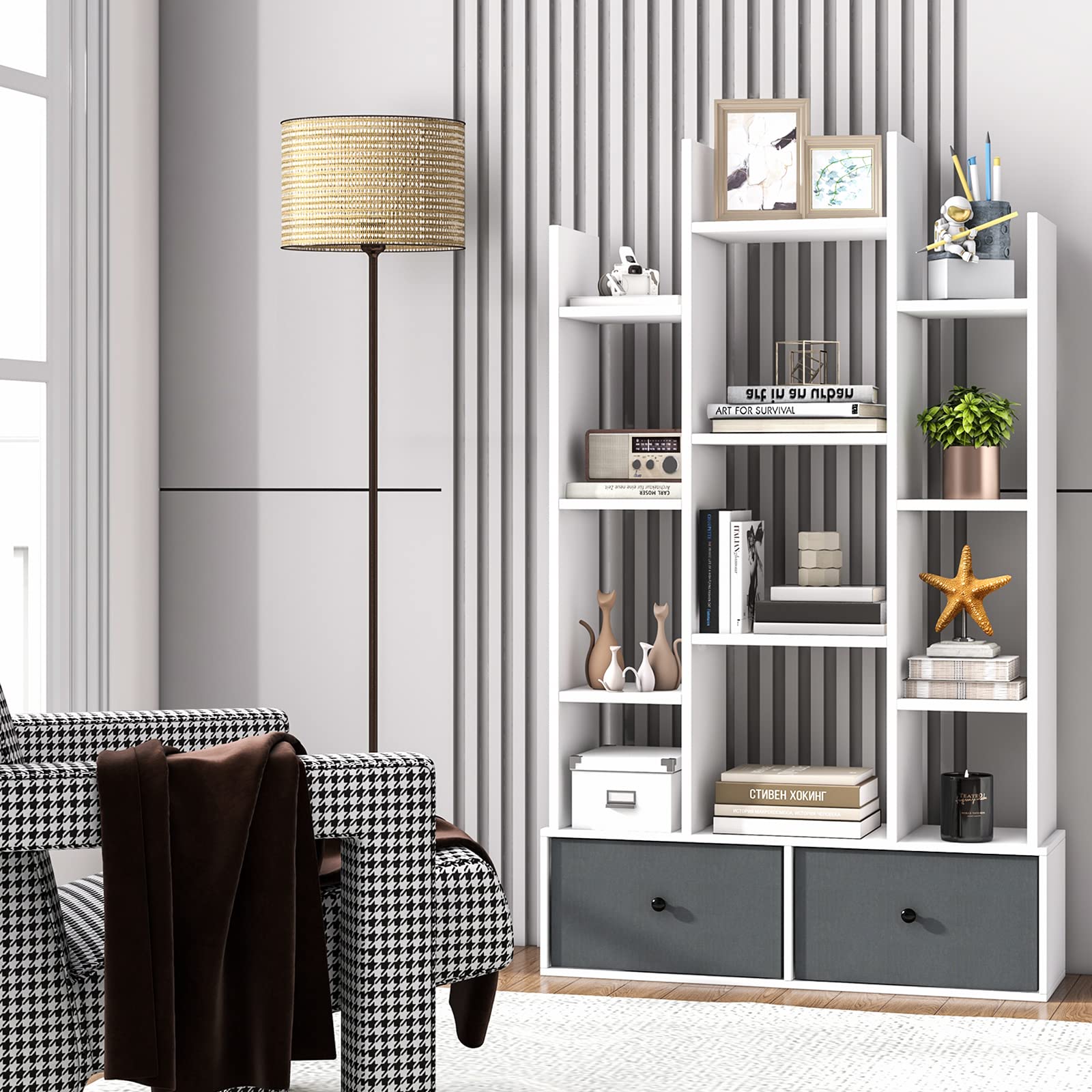  9-Cube Bookcase with 2 Drawers - Giantex