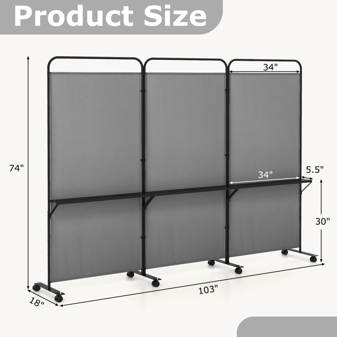 Giantex 3 Panel Room Divider with Wheels and Shelves  for Home Office Studio