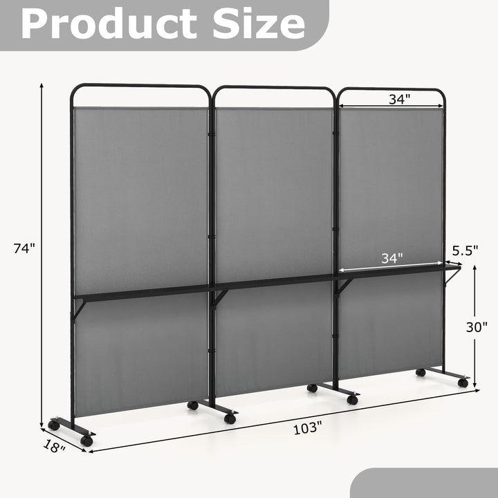 Giantex 3 Panel Room Divider with Wheels and Shelves  for Home Office Studio