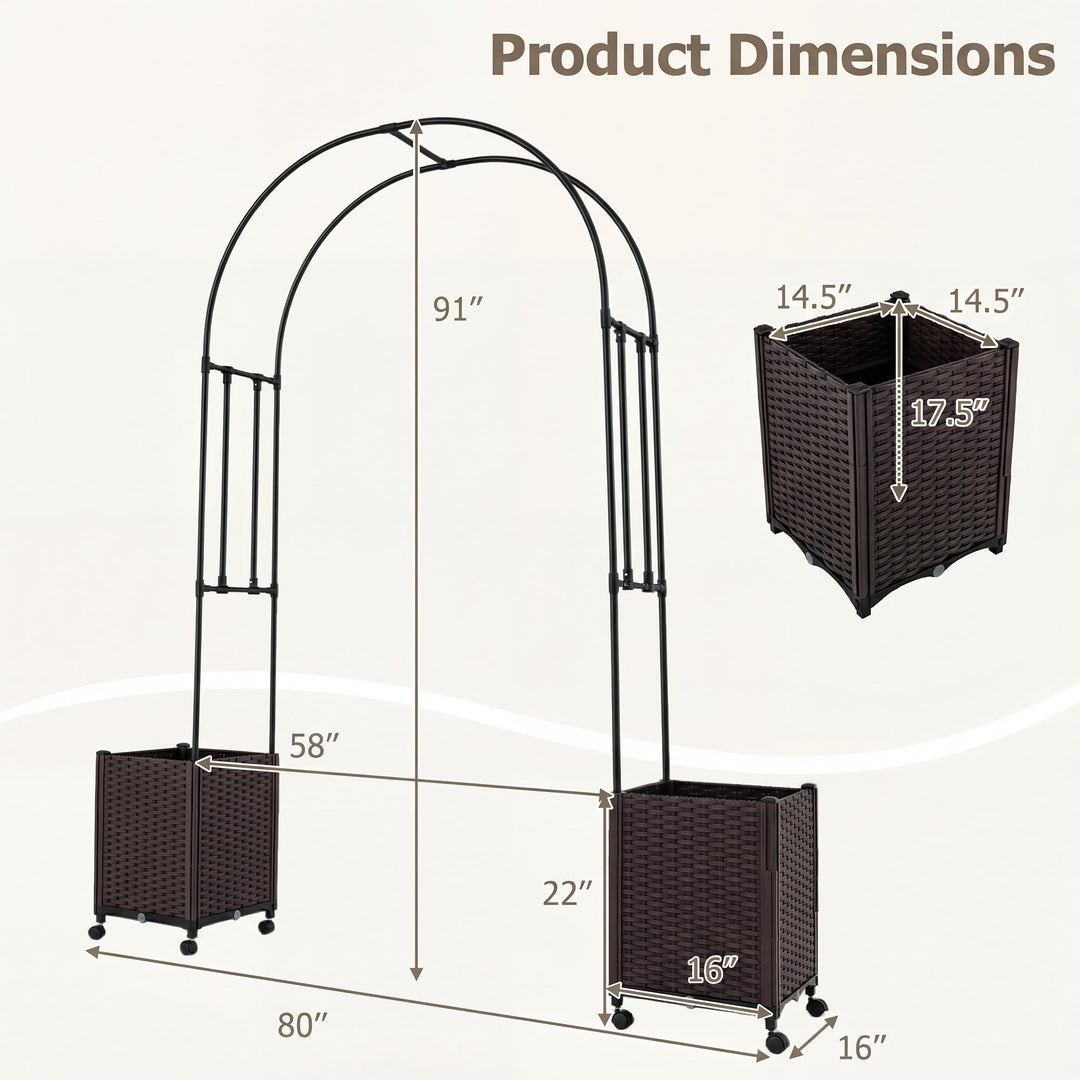 Giantex Metal Garden Arch Trellis Arbor with 2 Self-Watering Planter Boxes