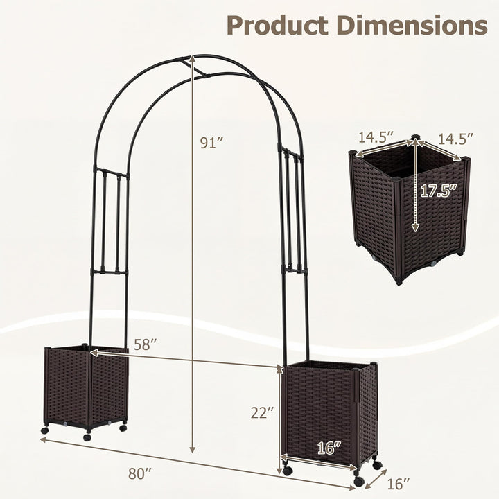 Giantex Metal Garden Arch Trellis Arbor with 2 Self-Watering Planter Boxes