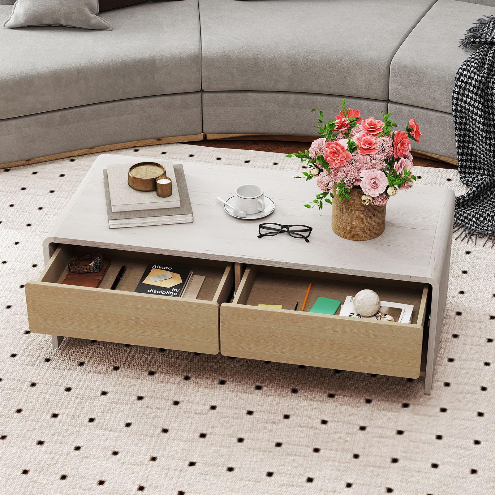 Giantex 43 Inch Modern Rectangle Coffee Table with Storage Drawers