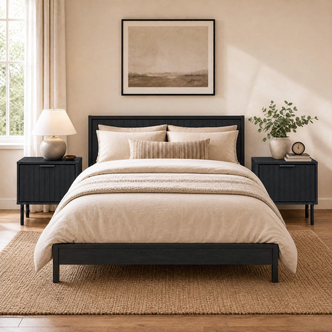 GIANTEX Modern Nightstand w/Vertical-Striped Storage Drawer (1/2)