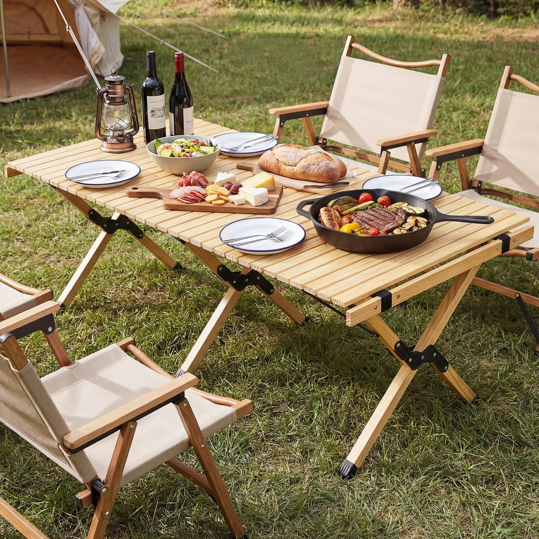 Giantex Portable Roll-Up Pine Wood Picnic Table with Carry Bag (48" L x 24" W x 18" H)