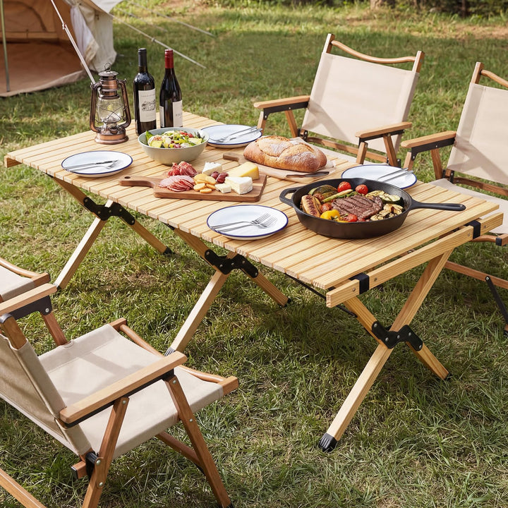 Giantex Portable Roll-Up Pine Wood Picnic Table with Carry Bag (48" L x 24" W x 18" H)