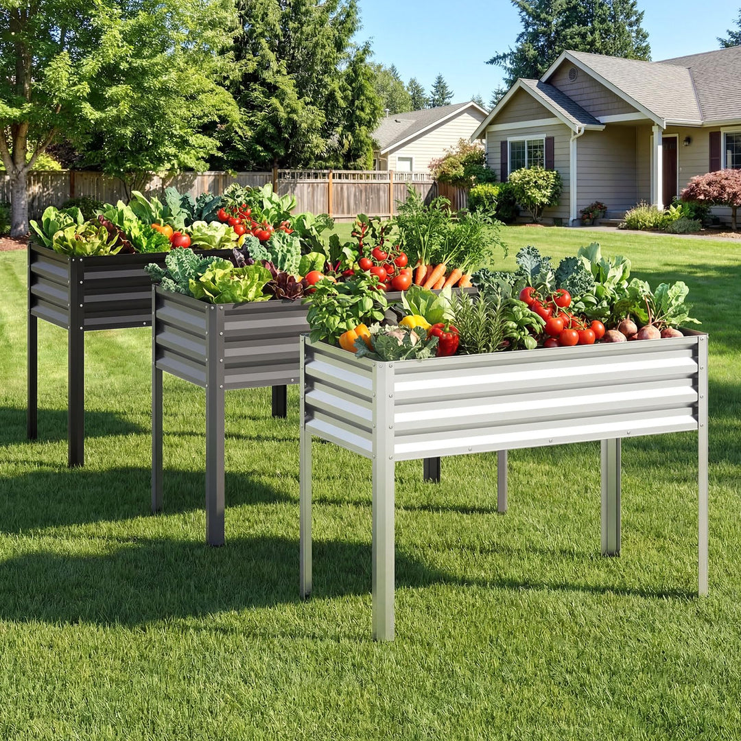 Giantex 44" x 22" x 32" Metal Large Elevated Planter Box for Vegetable Flower Fruit Herb (1/2)