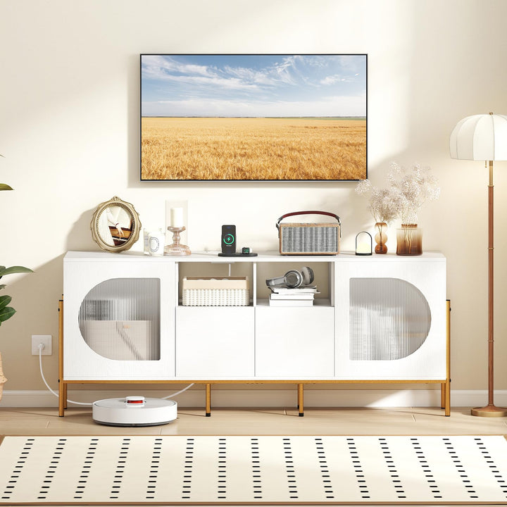 Giantex White TV Stand for TVs up to 70" Modern Entertainment Center with Power Outlets