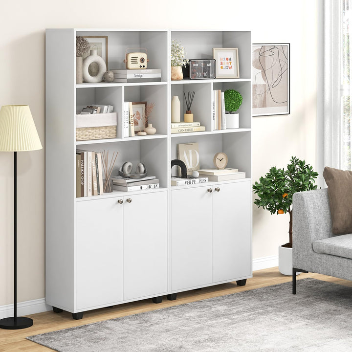 Giantex 66" Tall Bookcase with Doors, Wooden Bookshelf with Adjustable Shelf and 4 Storage Cubes