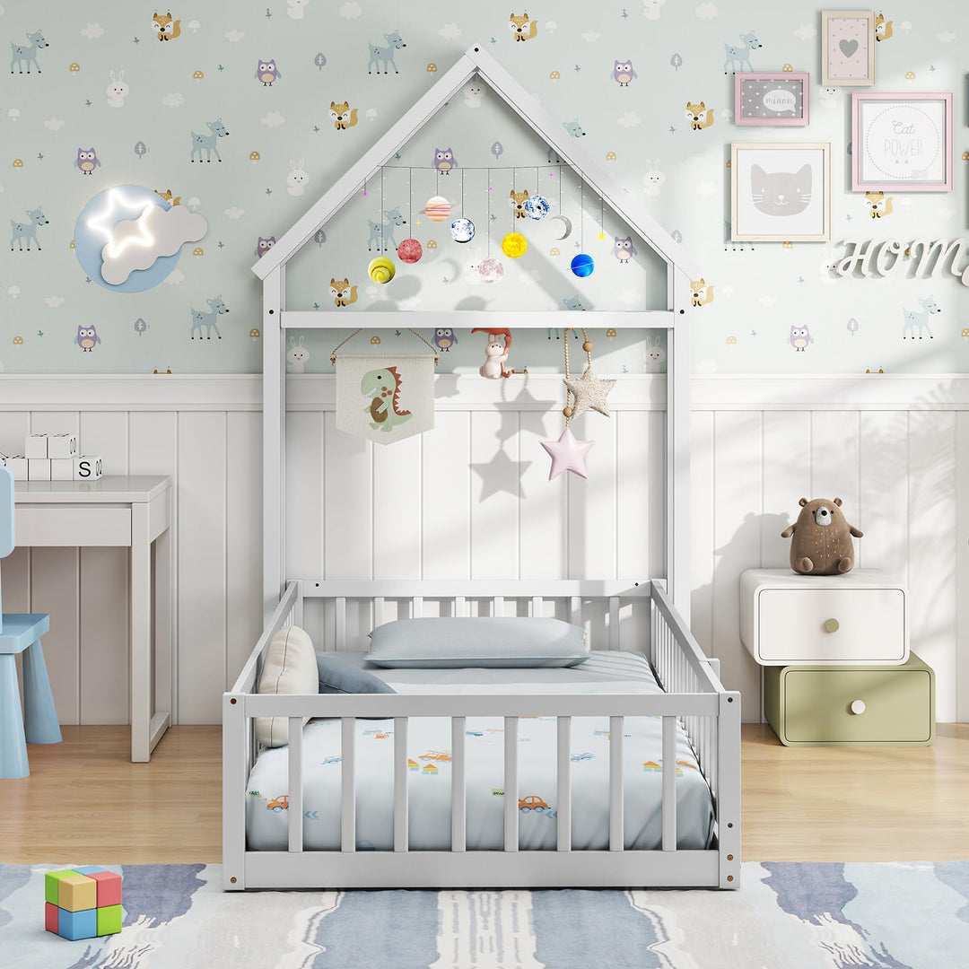 Giantex Twin House Floor Bed for Kids