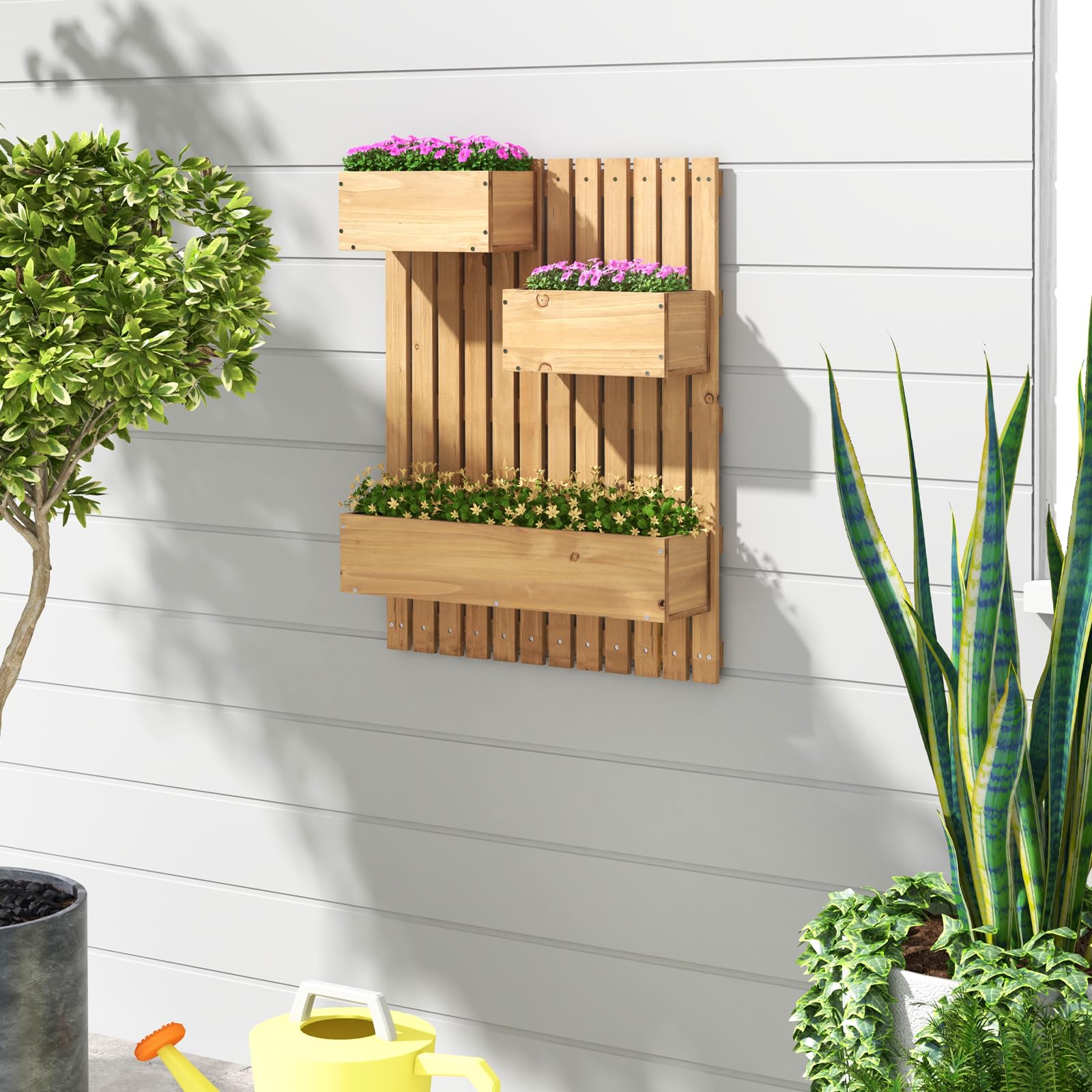 Giantex Wall-Mounted Raised Garden Bed w/Trellis Board