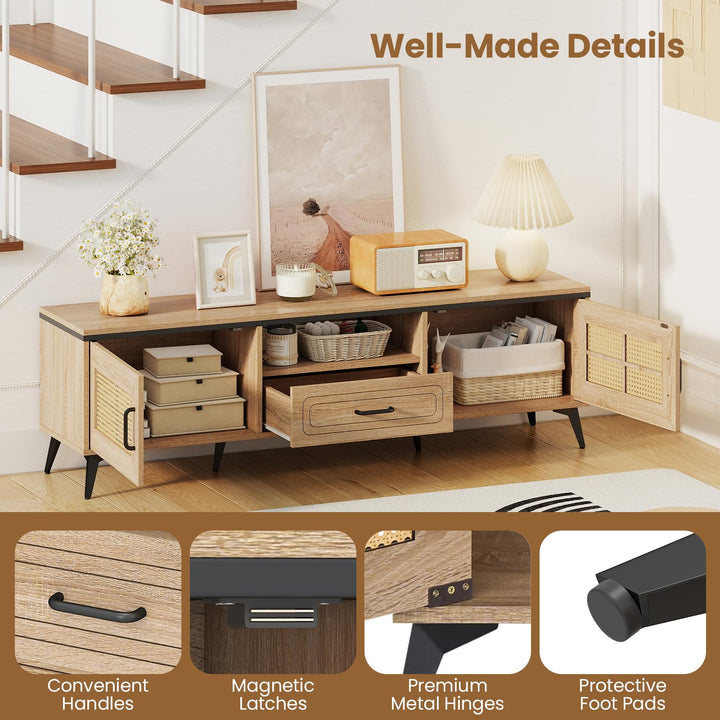 Giantex TV Stand for 60/65 Inch TV | Boho Entertainment Center with Storage Cabinets