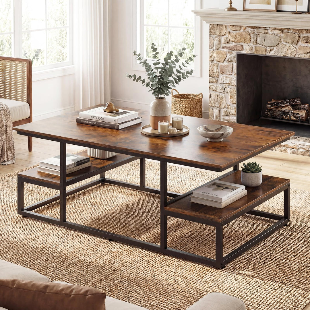 Giantex 43" Rectangular Modern Coffee Table with Storage &amp; Open Shelves