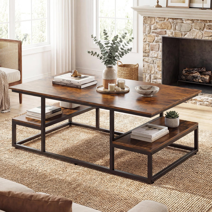Giantex 43" Rectangular Modern Coffee Table with Storage &amp; Open Shelves