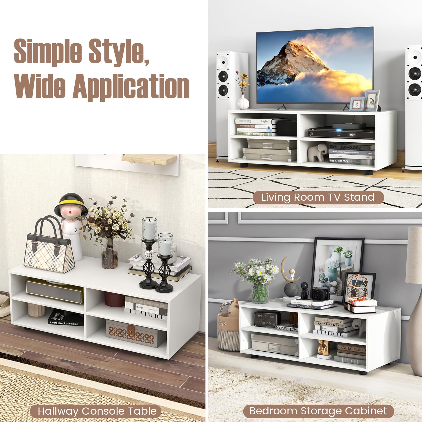 Giantex Small TV Stand for Bedroom - Entertainment Center with 4 Storage Cube, Adjustable Shelves