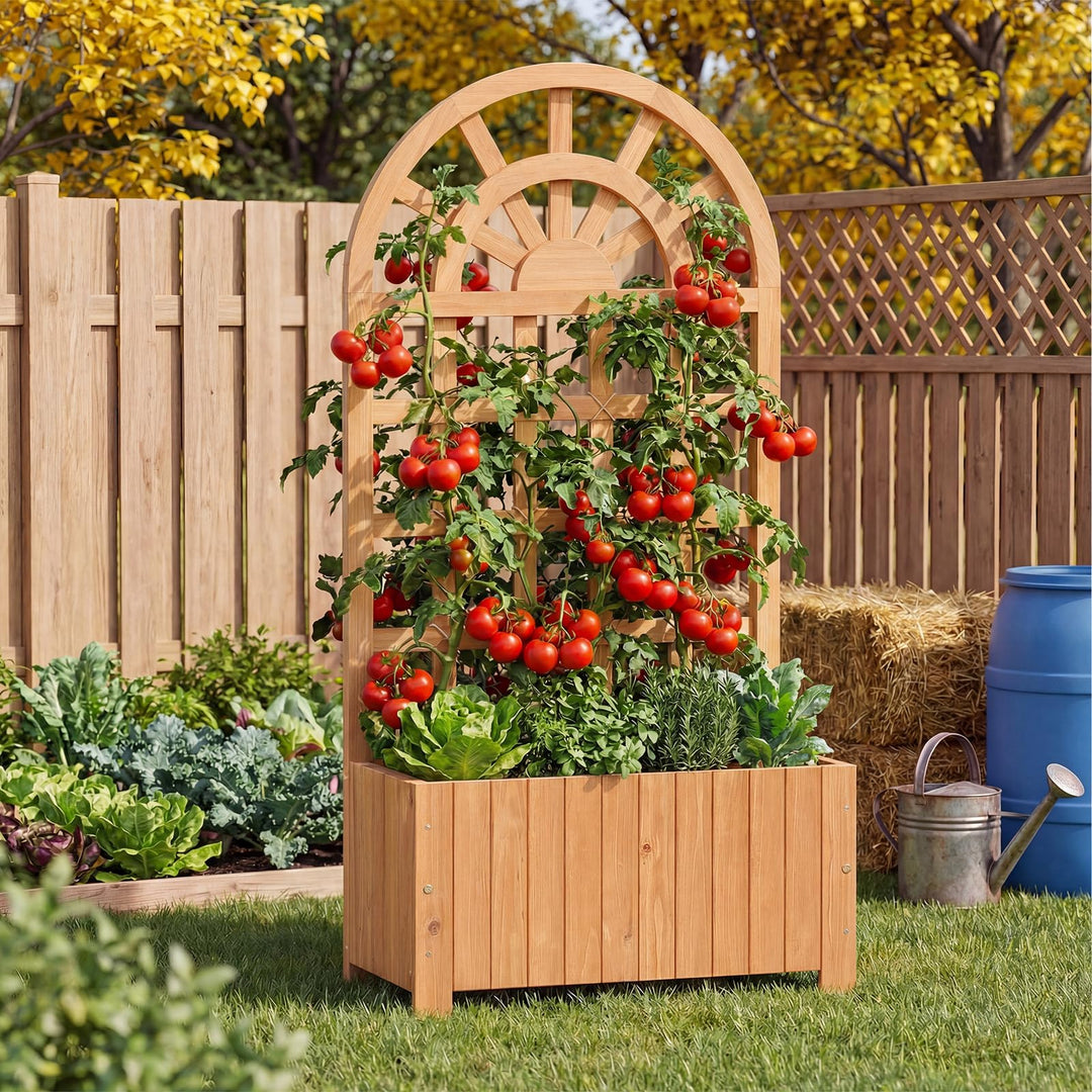Giantex Wooden Raised Garden Bed with Trellis 48 Inch Outdoor Screen